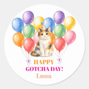 Adesivo Redondo Feliz dia de Gotcha Celebração de Adoção Gato Cali