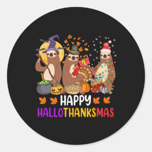 Adesivo Redondo Feliz Dia de Natal do Halloween Sloth Sloth