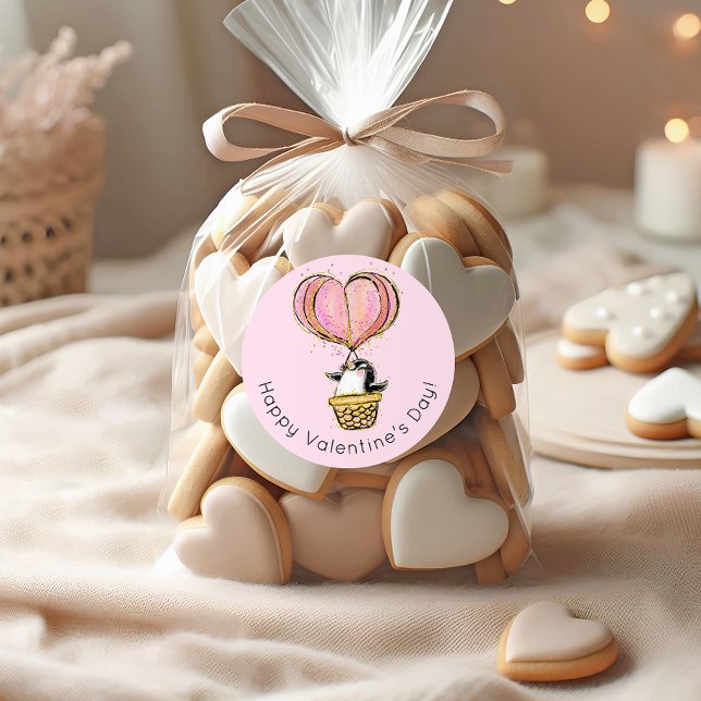 Adesivo Redondo Feliz dia de os namorados Pinguim Balão de Ar Quen (Criador carregado)