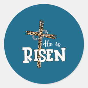 Adesivo Redondo Feliz Dia de Páscoa Ele Ressuscitou Jesus Leopardo