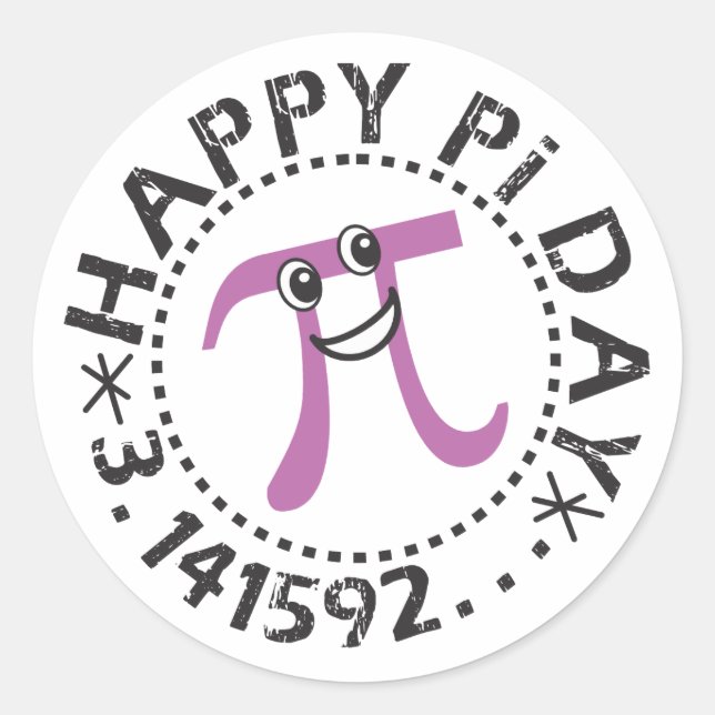 Adesivo Redondo Feliz Dia de Pi © - Engraçado Pi Day Stickers (Frente)