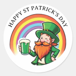 Adesivo Redondo Feliz Dia de São Patrício Feliz Leprechaun