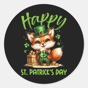 Adesivo Redondo Feliz Dia de São Patrício Figurino Fox Irish Bee