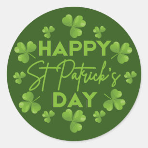 Adesivo Redondo Feliz Dia de São Patrício, irlandês Colorido Shamr