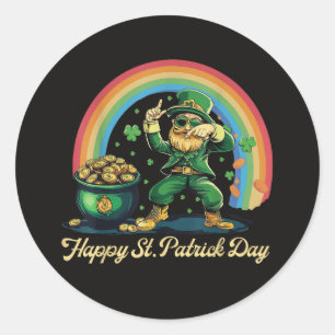Adesivo Redondo Feliz Dia de São Patrício Leprechaun Engraçado