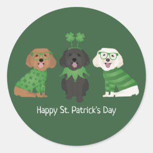Adesivo Redondo Feliz Dia de São Patrício Maltipoo Dogs