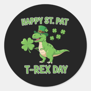 Adesivo Redondo Feliz Dia de São Patrício Trex Dia Dinossauro Engr