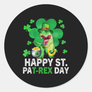 Adesivo Redondo Feliz Dia de São Patrício Trex Dinossauro Infantil