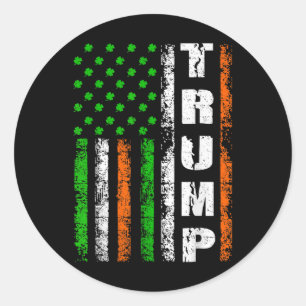 Adesivo Redondo Feliz Dia de São Patrício Trump Men Women Flag
