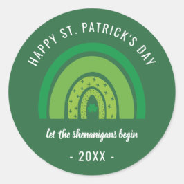 Adesivo Redondo Feliz Dia de São Patrício Verde Arco-Íris Irlandês