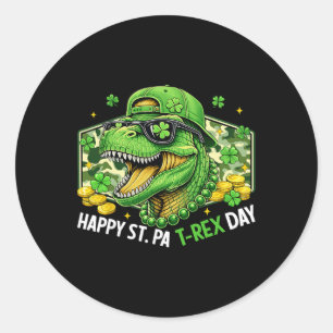 Adesivo Redondo Feliz Dia de St Pat-rex Dinossauro Camo St Patrick