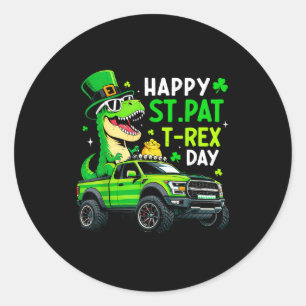 Adesivo Redondo Feliz dia de st pat trex dinossauro para crianças