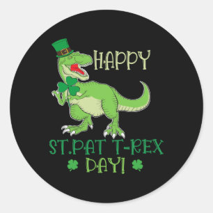 Adesivo Redondo Feliz Dia de St Patrex Pat T-rex Dino Irlandês Pat