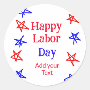 Adesivo Redondo Feliz dia de trabalho, vermelha, estrela azul, dia