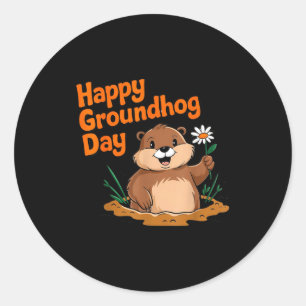 Adesivo Redondo Feliz Dia do Groundhog 2025 Família Combinando Pia
