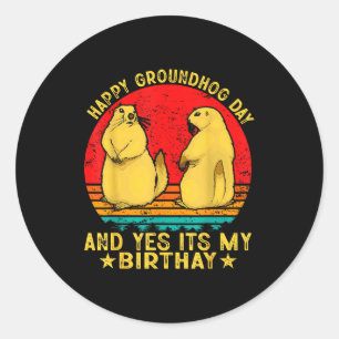 Adesivo Redondo Feliz Dia do Groundhog 2025 Marmota Retro Engraçad