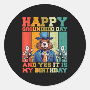 Adesivo Redondo Feliz Dia do Groundhog 2025 Marmota Retro Engraçad