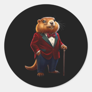 Adesivo Redondo Feliz Dia do Groundhog 2026 Groundhog Cavalheiro C