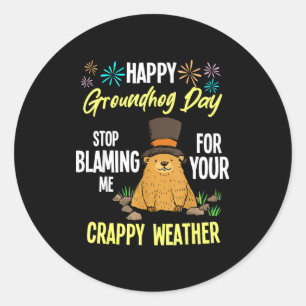 Adesivo Redondo Feliz Dia do Groundhog Amante de Groundhog Engraça