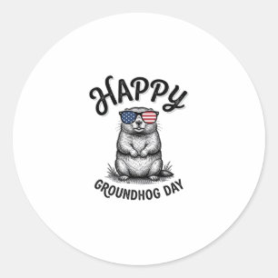 Adesivo Redondo Feliz Dia do Groundhog Camisa de Desenho de Gravur