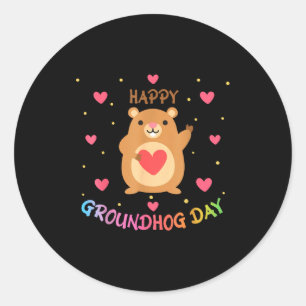 Adesivo Redondo Feliz Dia do Groundhog Day Groundhog Dia Fofo Wood
