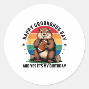 Adesivo Redondo Feliz Dia do Groundhog de Futebol E Sim É Meu Nasc