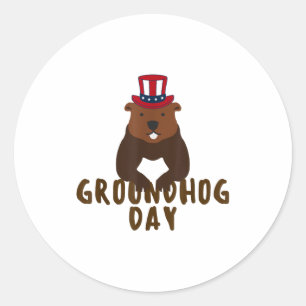 Adesivo Redondo Feliz Dia do Groundhog Dia do Groundhog Engraçado