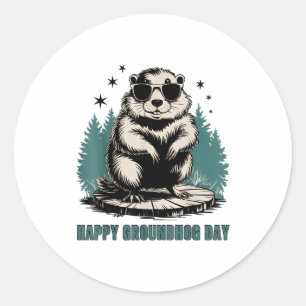 Adesivo Redondo Feliz Dia do Groundhog E Sim É Meu Aniversário Eng