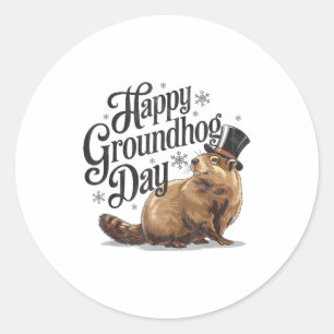 Adesivo Redondo Feliz Dia do Groundhog Fantasia de Animal Ground H