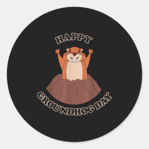 Adesivo Redondo Feliz Dia do Groundhog Funny Groundhog Woodchuck A