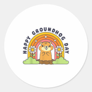 Adesivo Redondo Feliz Dia do Groundhog Homens Mulheres Meninos Men