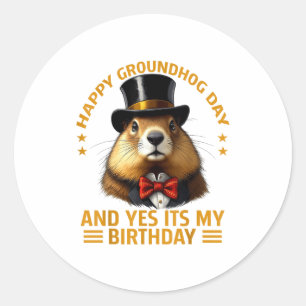 Adesivo Redondo Feliz Dia do Groundhog Sim É Meu Aniversário Groun