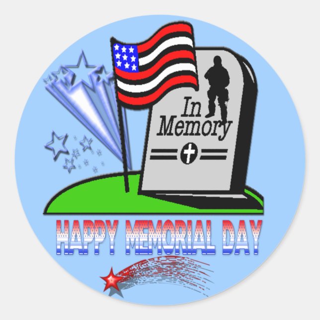 Adesivo Redondo Feliz Dia do Memorial - Flag Gravestone Sticker (Frente)