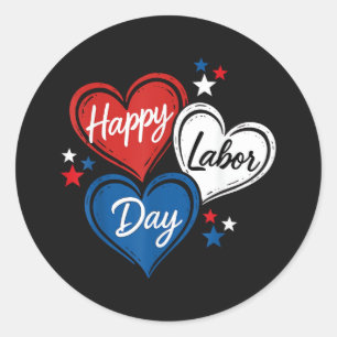 Adesivo Redondo Feliz Dia do Trabalhador Corações Patrióticos Verm