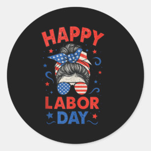 Adesivo Redondo Feliz Dia do Trabalho, Messer Bun Laborer Patriot