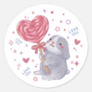 Adesivo Redondo Feliz Dia dos Namorados com Bunny & Lollipop
