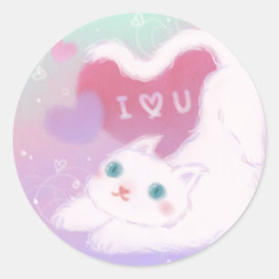 Adesivo Redondo Feliz Dia dos Namorados com Gato Branco Fofinho