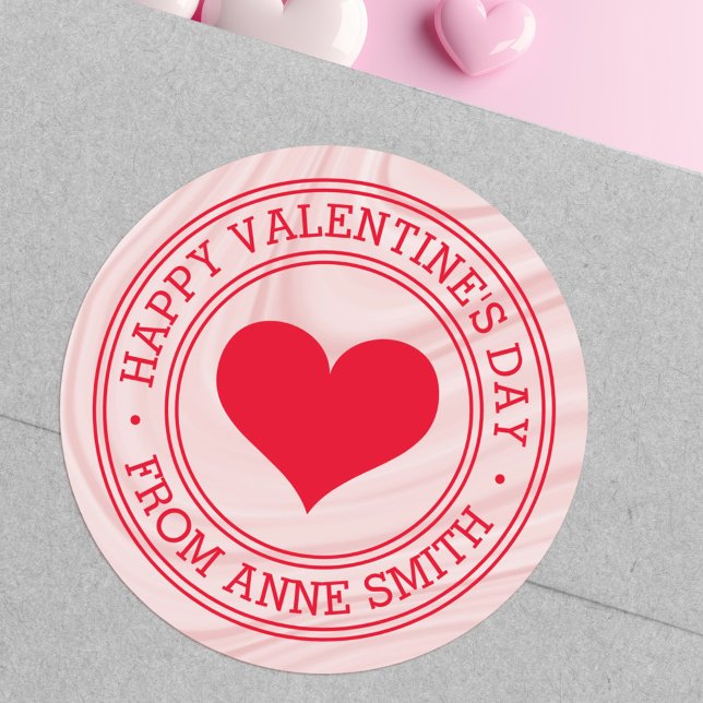 Adesivo Redondo Feliz Dia dos Namorados da Nome redemoinhos de cet (Happy Valentine's Day from Name pink satin swirls Classic Round Sticker)