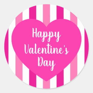 Adesivo Redondo Feliz Dia dos Namorados Rosa Listrado Simples Fofo