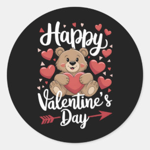 Adesivo Redondo Feliz Dia dos Namorados Urso Coração Casais Fofos