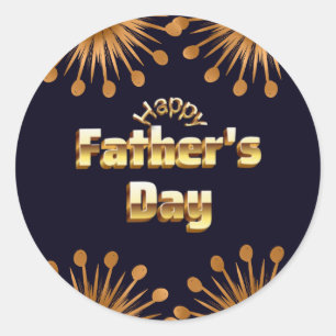 Adesivo Redondo Feliz Dia dos Pais Bold Gold 3D Text Design