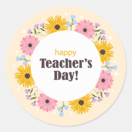 Adesivo Redondo Feliz Dia dos Professores Flores Silvestres