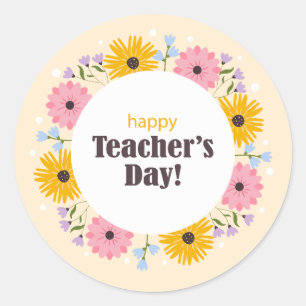 Adesivo Redondo Feliz Dia dos Professores Flores Silvestres