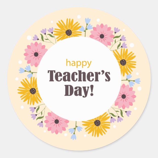 Adesivo Redondo Feliz Dia dos Professores Flores Silvestres (Frente)