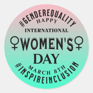 Adesivo Redondo Feliz Dia Internacional da Mulher 8 de março