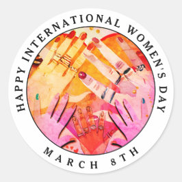 Adesivo Redondo Feliz Dia Internacional da Mulher 8 de março