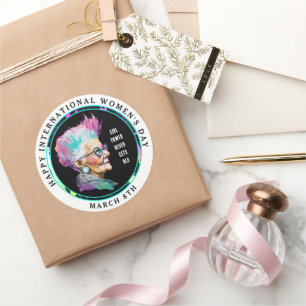 Adesivo Redondo Feliz Dia Internacional da Mulher 8 de março