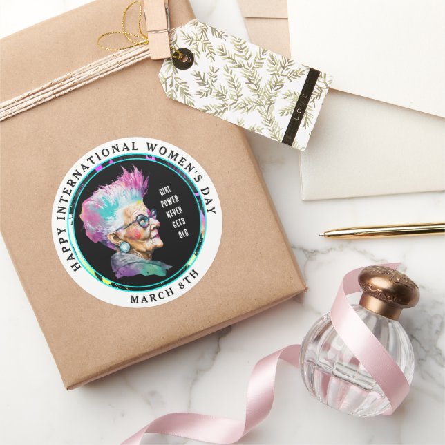 Adesivo Redondo Feliz Dia Internacional da Mulher 8 de março (Presentear)