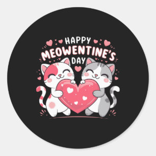 Adesivo Redondo Feliz Dia Meowentino Engraçado Gato Fofo Amante do