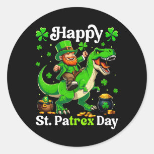 Adesivo Redondo Feliz Dia St Pat-rex Dia de São Patrício Duende Ri